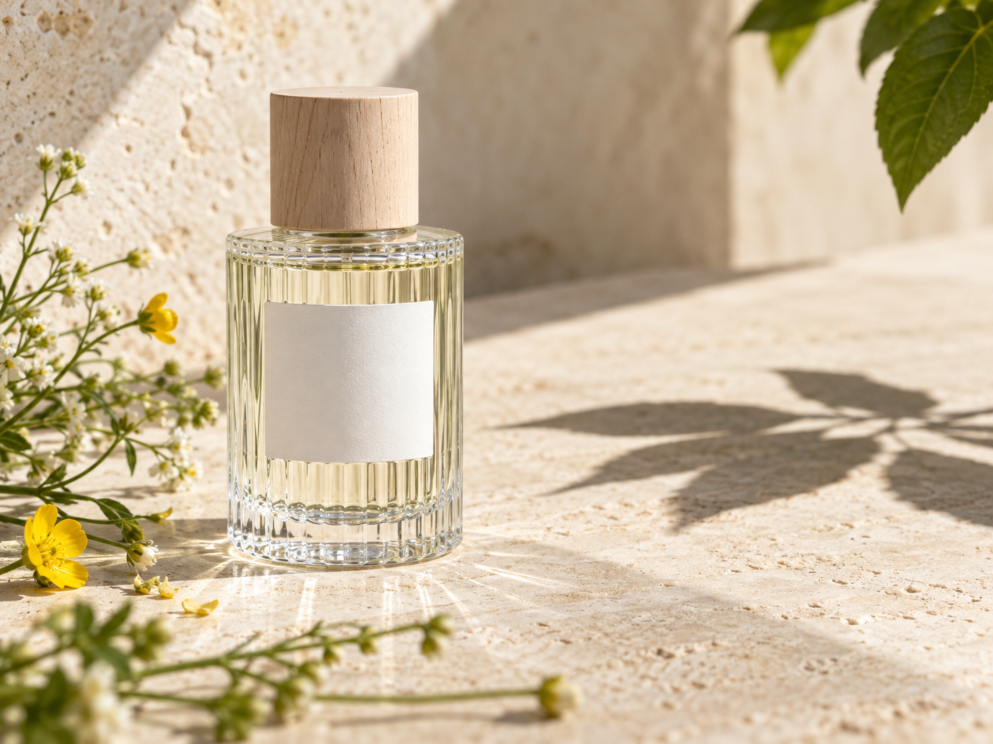 Sunlit Botanical route preview with a clear bottle in direct botanical light
